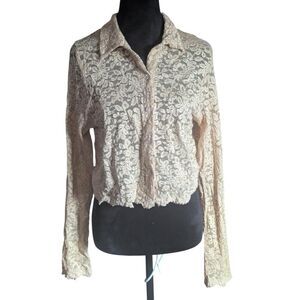 KAREN KANE LIFESTYLE Vintage Floral Lace Button Up Blouse Large